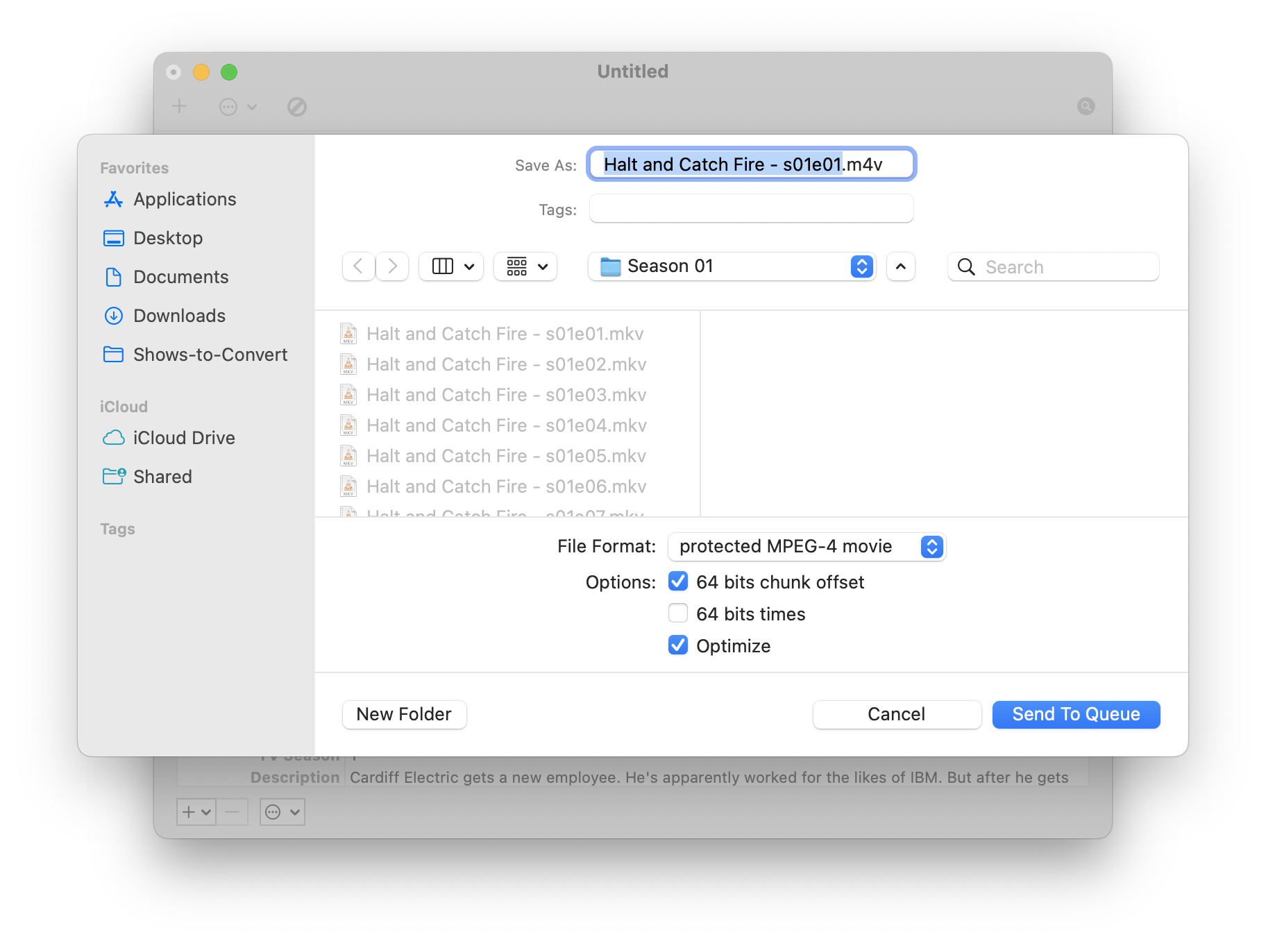 Screenshot of Exporting in Subler