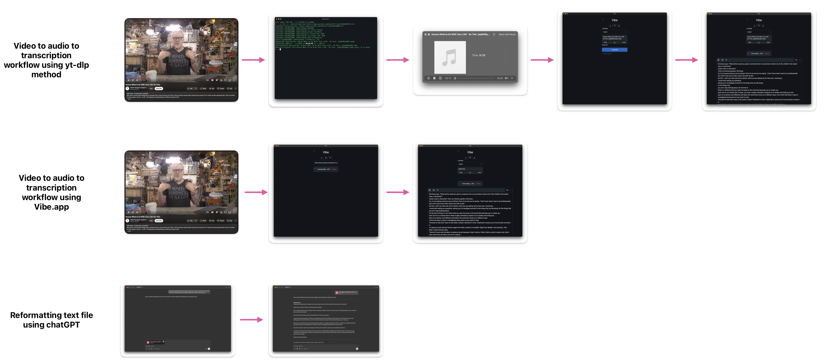 screenshot of current video transcription workflow